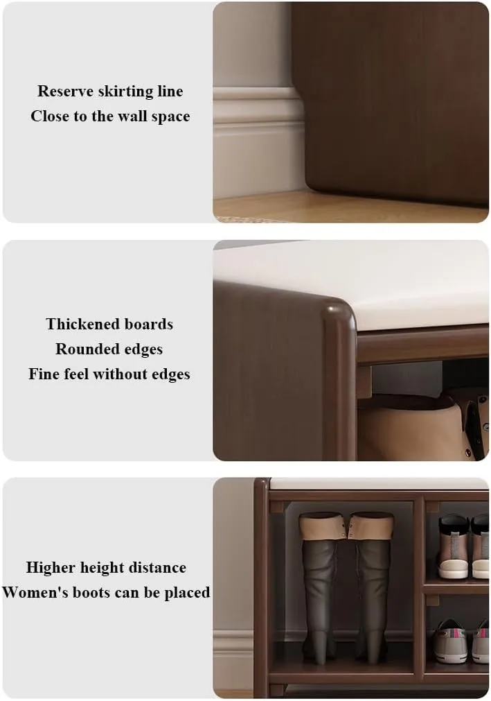 2-Tier Bamboo Shoe Bench,Shoe Rack Boot Organizer,Waterproof Pu Leather,Reserve Skirting Line,for Bed Room Living Room,Entryway,Style 4,60cm