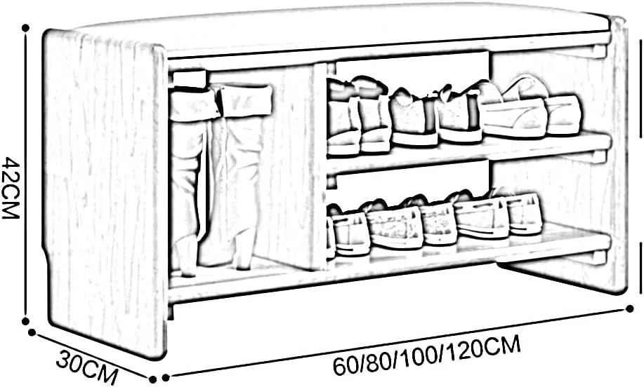 2-Tier Bamboo Shoe Bench,Shoe Rack Boot Organizer,Waterproof Pu Leather,Reserve Skirting Line,for Bed Room Living Room,Entryway,Style 4,60cm