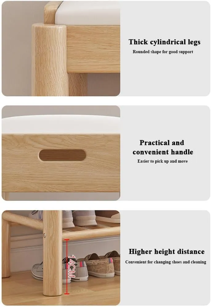 2-Tier Bamboo Shoe Bench,Shoe Rack Boot Organizer,Waterproof Pu Leather,Reserve Skirting Line,for Bed Room Living Room,Entryway,Style 4,60cm