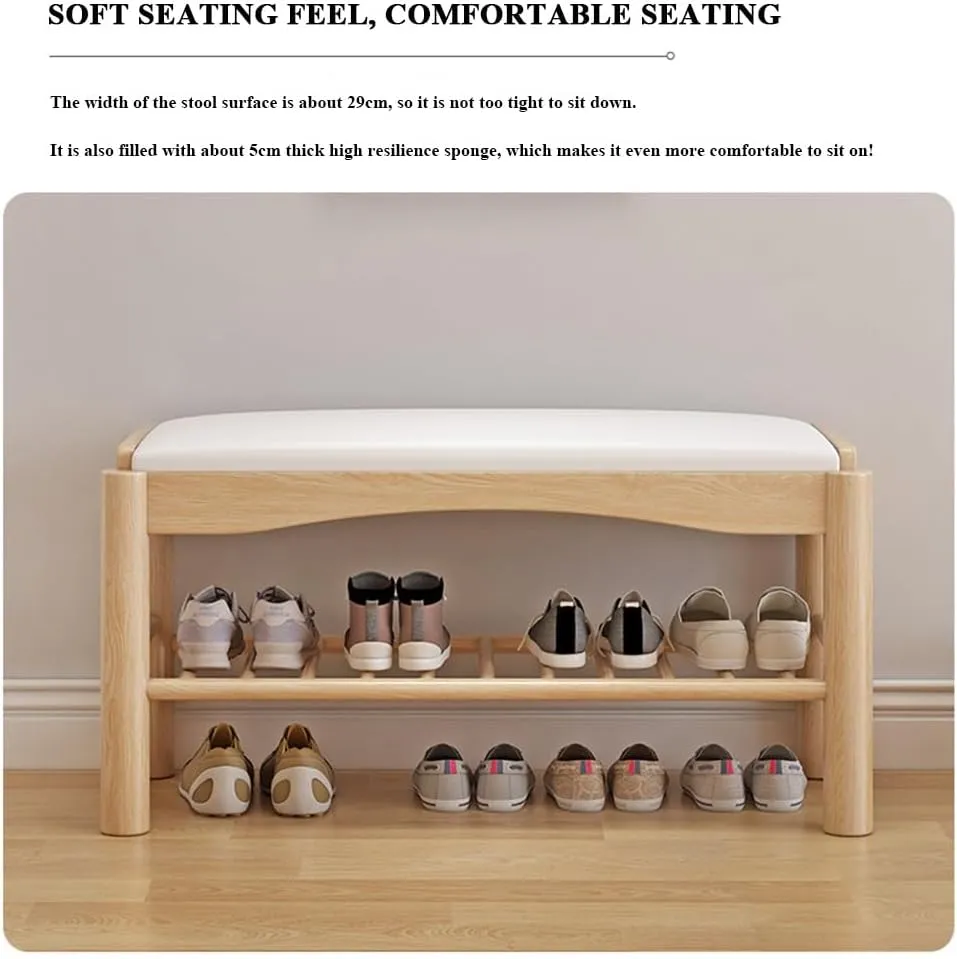 2-Tier Bamboo Shoe Bench,Shoe Rack Boot Organizer,Waterproof Pu Leather,Reserve Skirting Line,for Bed Room Living Room,Entryway,Style 4,60cm