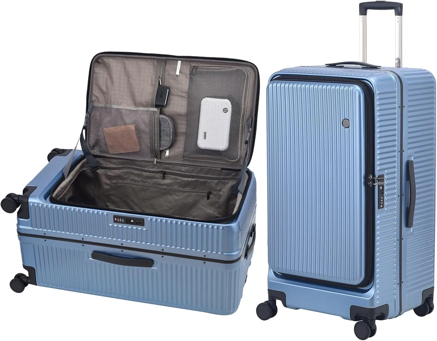 29 Inch Aluminum Checked Luggage with Side Opening Zipper, 40 * 37 * 77cm, 113L, Lightweight Hardshell ABS PC Suitcase with TSA Lock, 360° Universal Wheels, Dark Blue