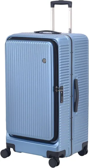 29 Inch Aluminum Checked Luggage with Side Opening Zipper, 40 * 37 * 77cm, 113L, Lightweight Hardshell ABS PC Suitcase with TSA Lock, 360° Universal Wheels, Dark Blue