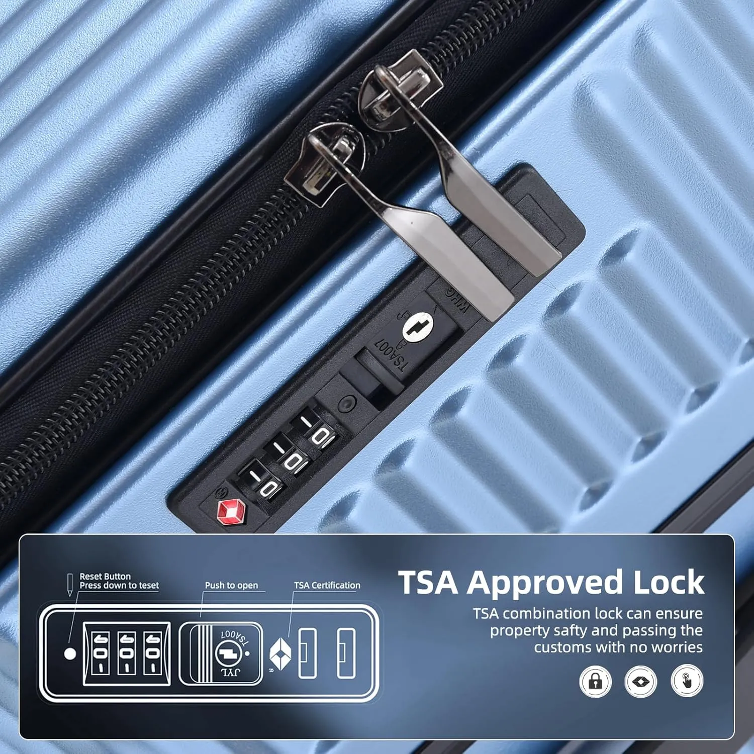 29 Inch Aluminum Checked Luggage with Side Opening Zipper, 40 * 37 * 77cm, 113L, Lightweight Hardshell ABS PC Suitcase with TSA Lock, 360° Universal Wheels, Dark Blue