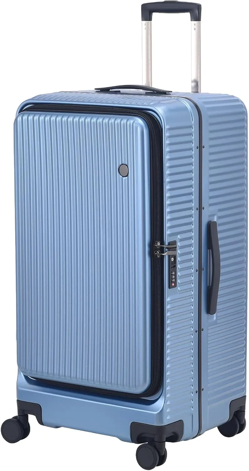 29 Inch Aluminum Checked Luggage with Side Opening Zipper, 40 * 37 * 77cm, 113L, Lightweight Hardshell ABS PC Suitcase with TSA Lock, 360° Universal Wheels, Dark Blue