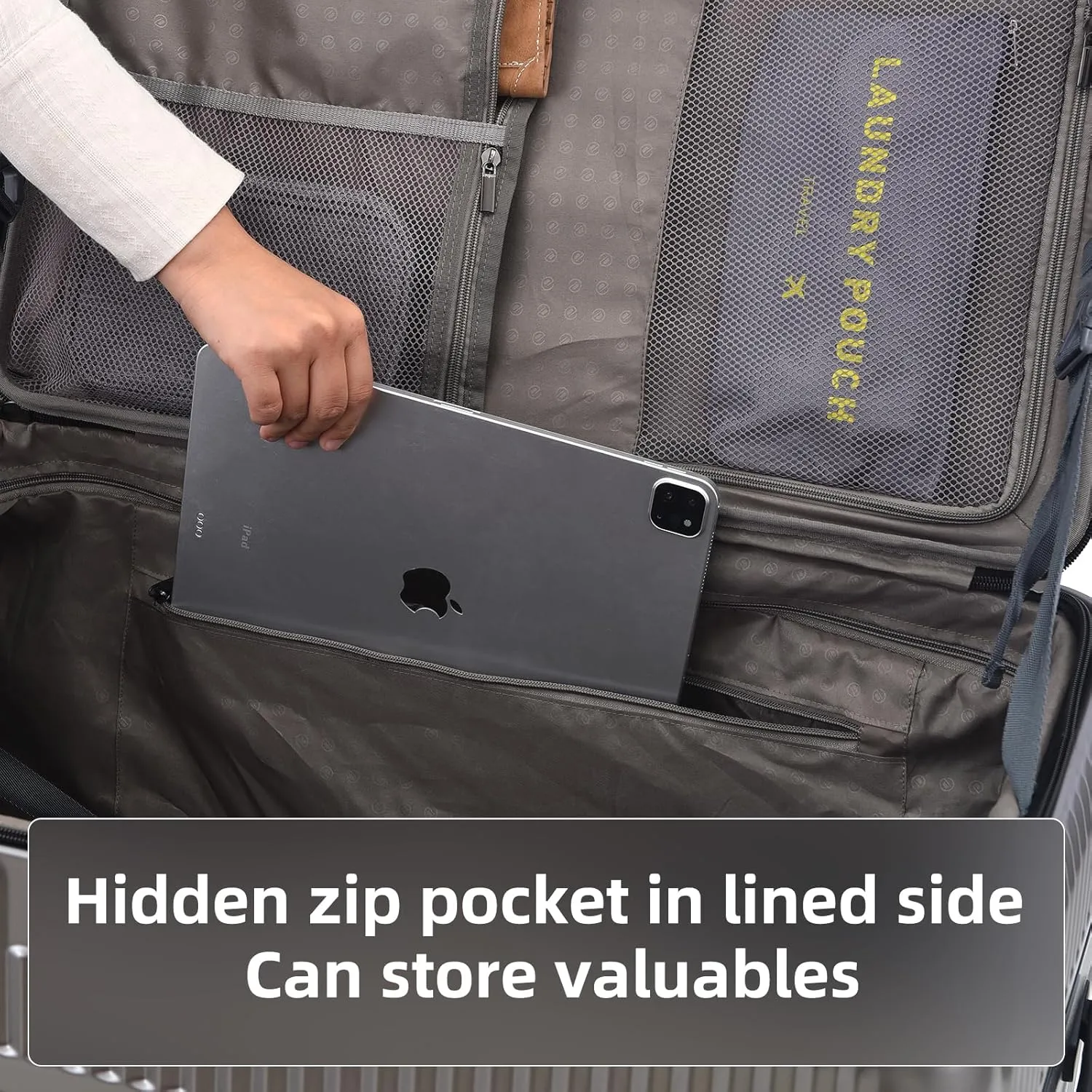 29 Inch Aluminum Checked Luggage with Side Opening Zipper, 40 * 37 * 77cm, 113L, Lightweight Hardshell ABS PC Suitcase with TSA Lock, 360° Universal Wheels, Dark Gray
