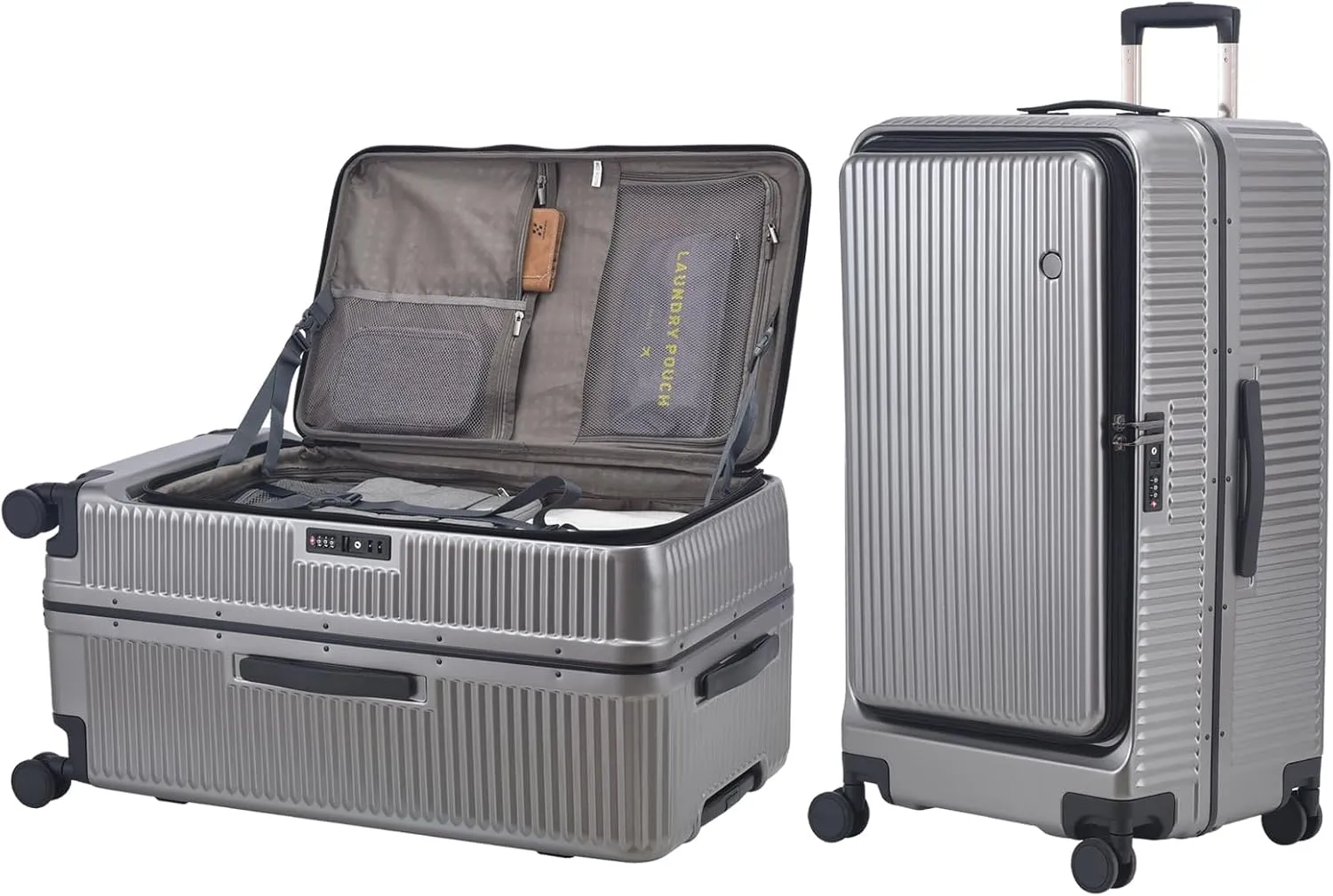 29 Inch Aluminum Checked Luggage with Side Opening Zipper, 40 * 37 * 77cm, 113L, Lightweight Hardshell ABS PC Suitcase with TSA Lock, 360° Universal Wheels, Dark Gray