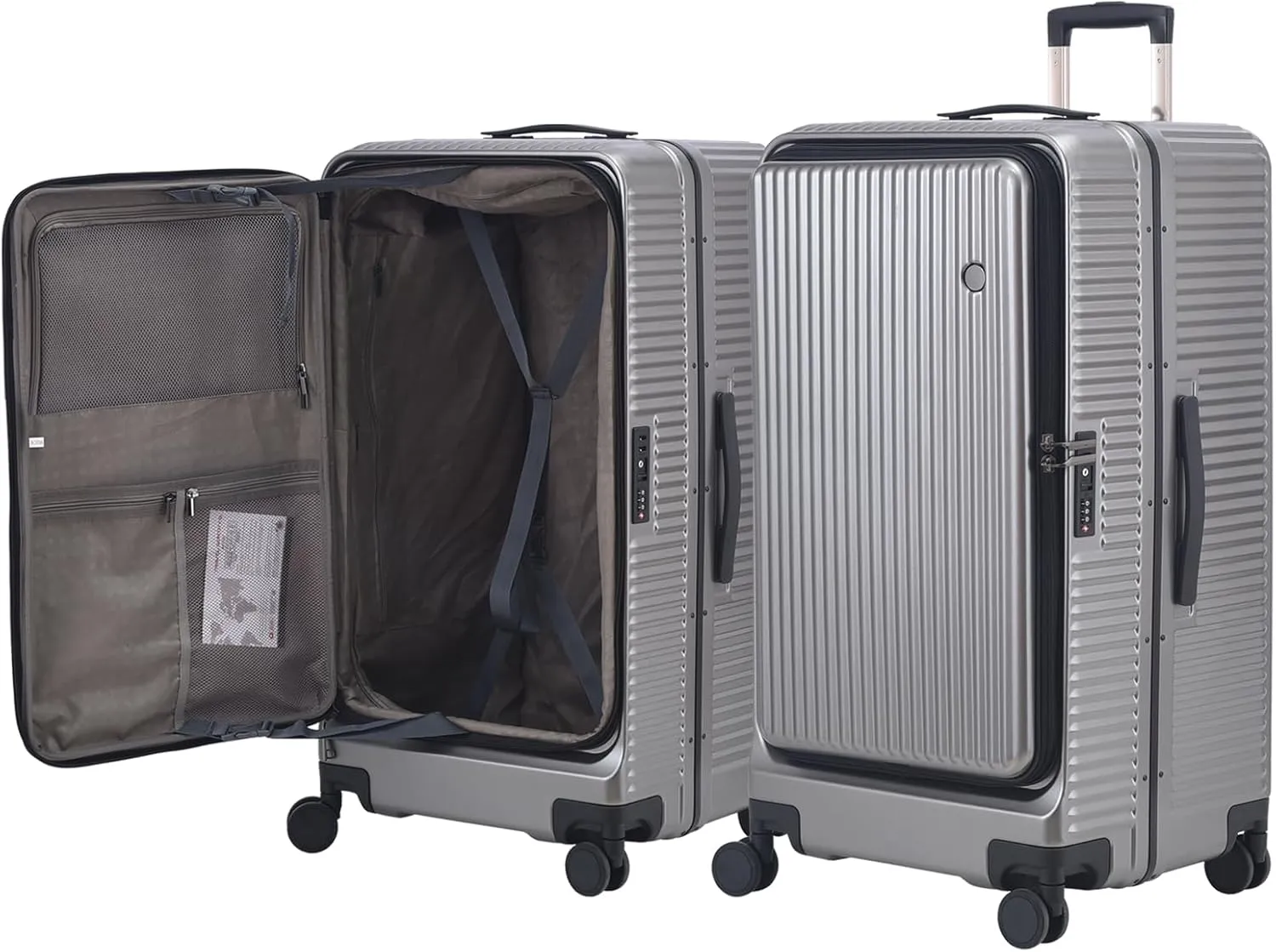 29 Inch Aluminum Checked Luggage with Side Opening Zipper, 40 * 37 * 77cm, 113L, Lightweight Hardshell ABS PC Suitcase with TSA Lock, 360° Universal Wheels, Dark Gray