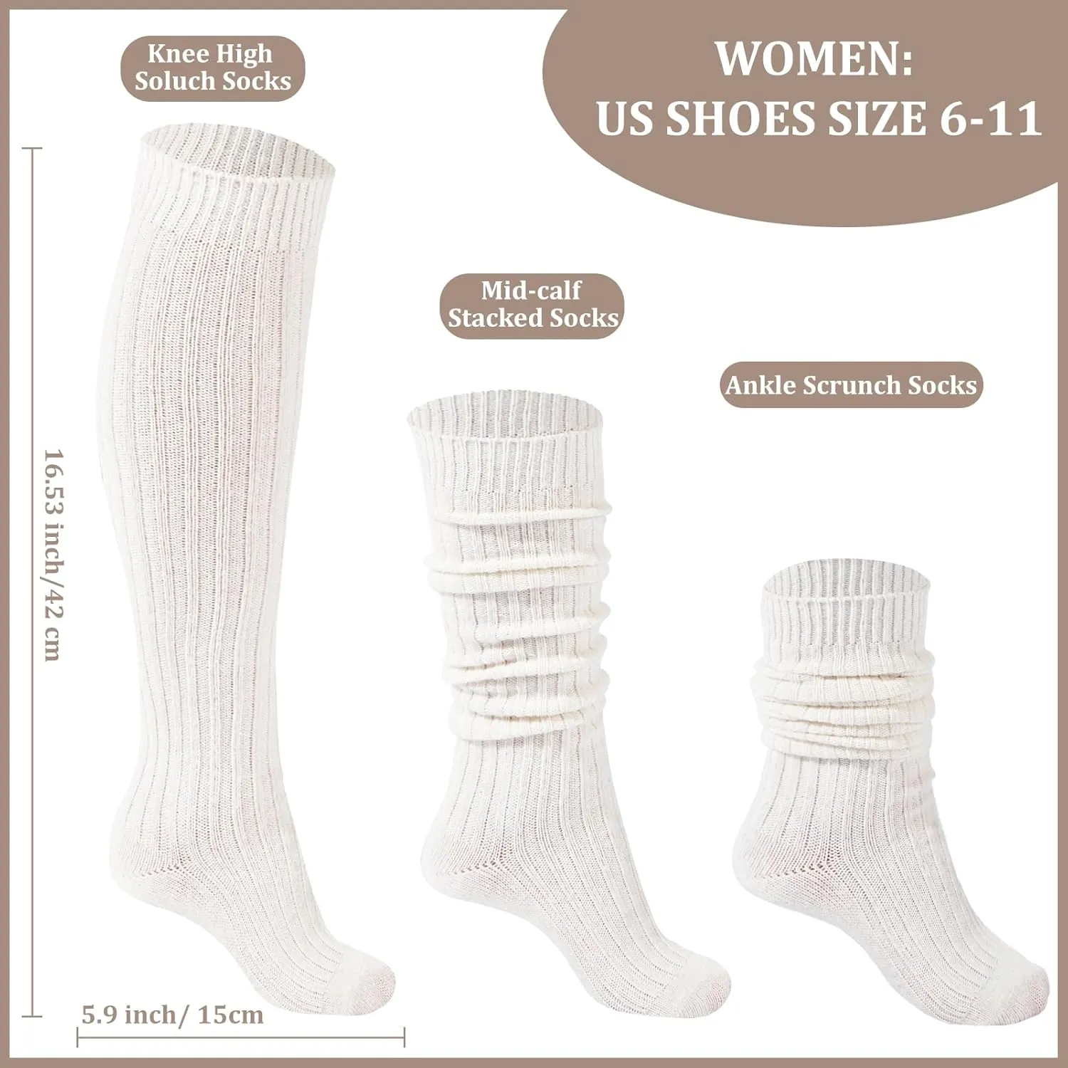 3 Pairs Slouch Socks Women Winter Wool Socks Cable Knit Knee High Boot Socks Scrunch Socks Size 5-11