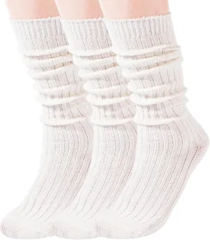 3 Pairs Slouch Socks Women Winter Wool Socks Cable Knit Knee High Boot Socks Scrunch Socks Size 5-11