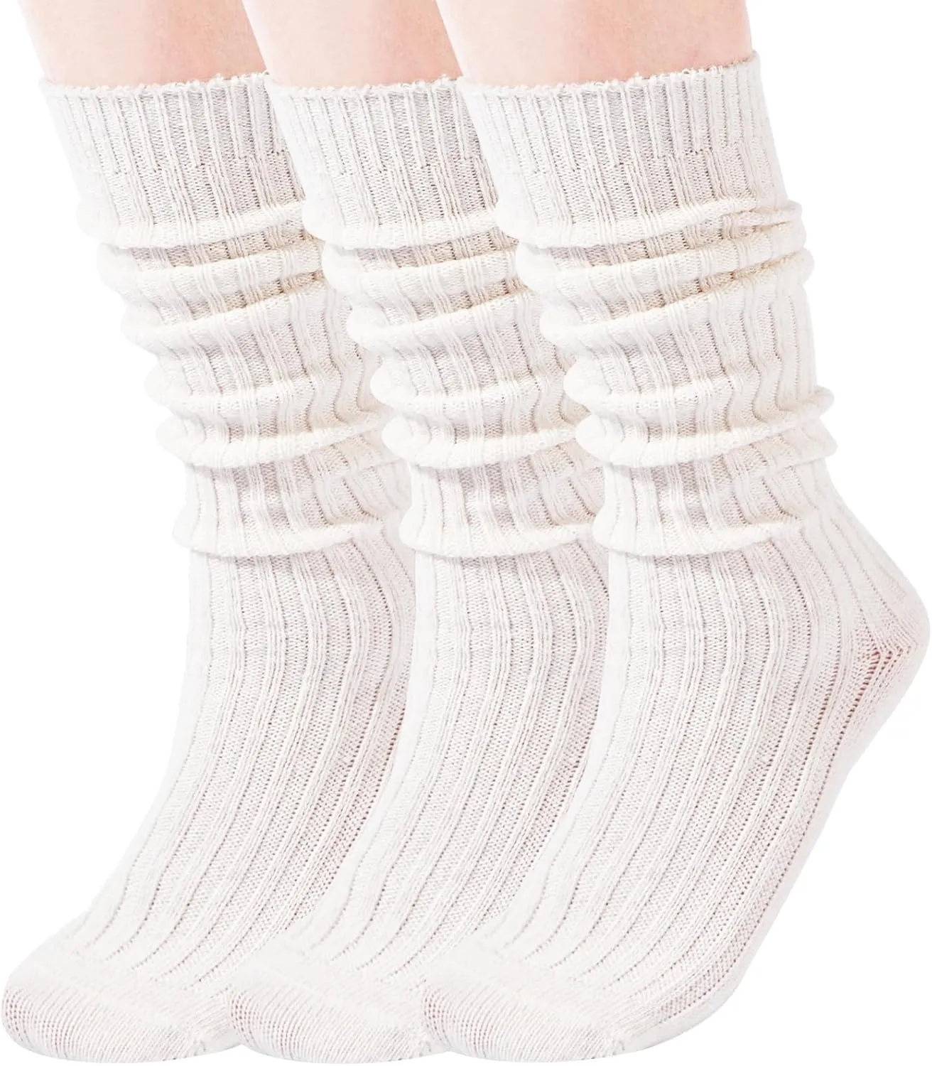 3 Pairs Slouch Socks Women Winter Wool Socks Cable Knit Knee High Boot Socks Scrunch Socks Size 5-11