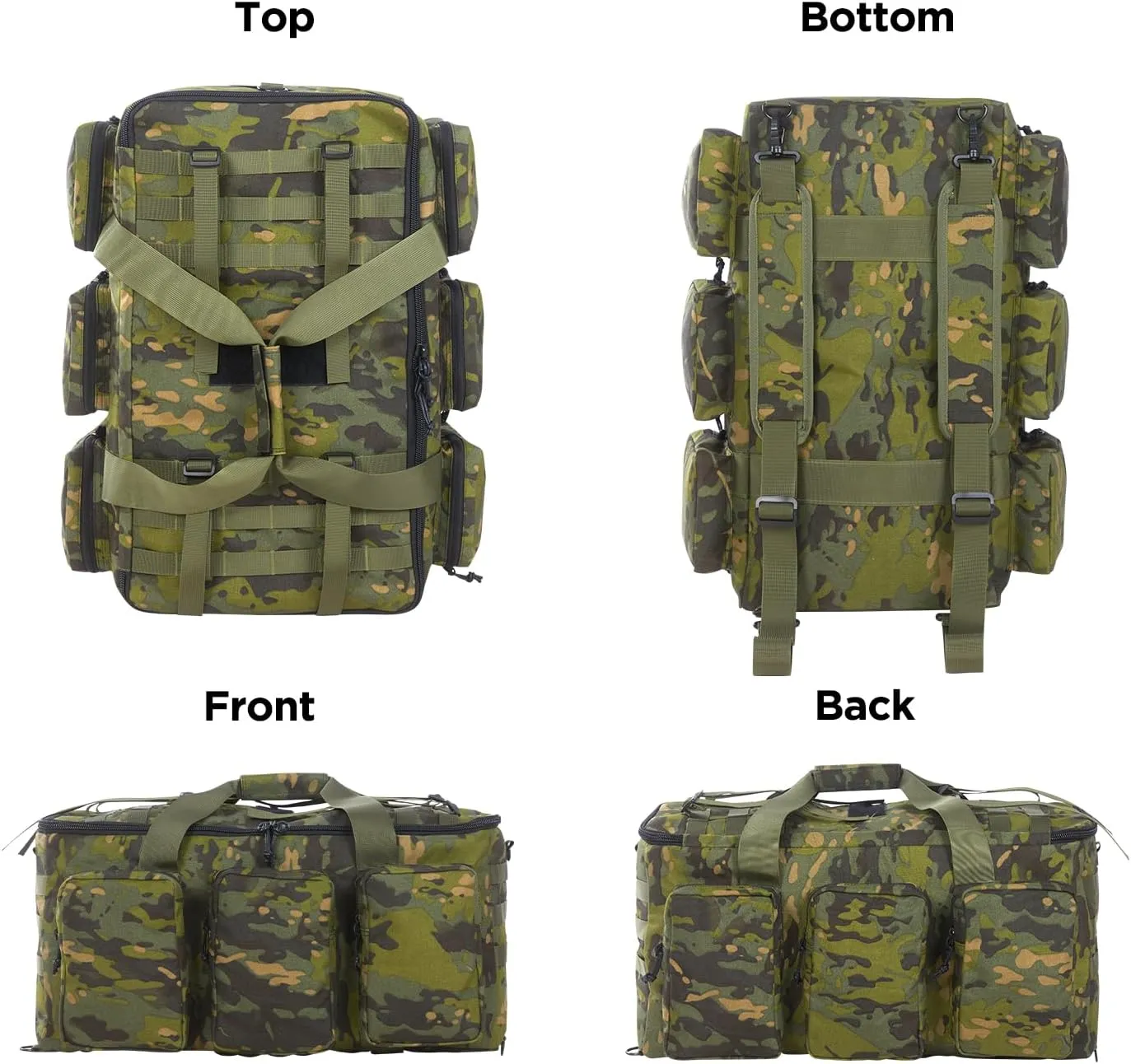 55L Tactical Military Duffle Bag with Compartments and Straps for Men, Large Size Sports Gym Duffel Bag for Weekender Travel Camping (Camo Green)