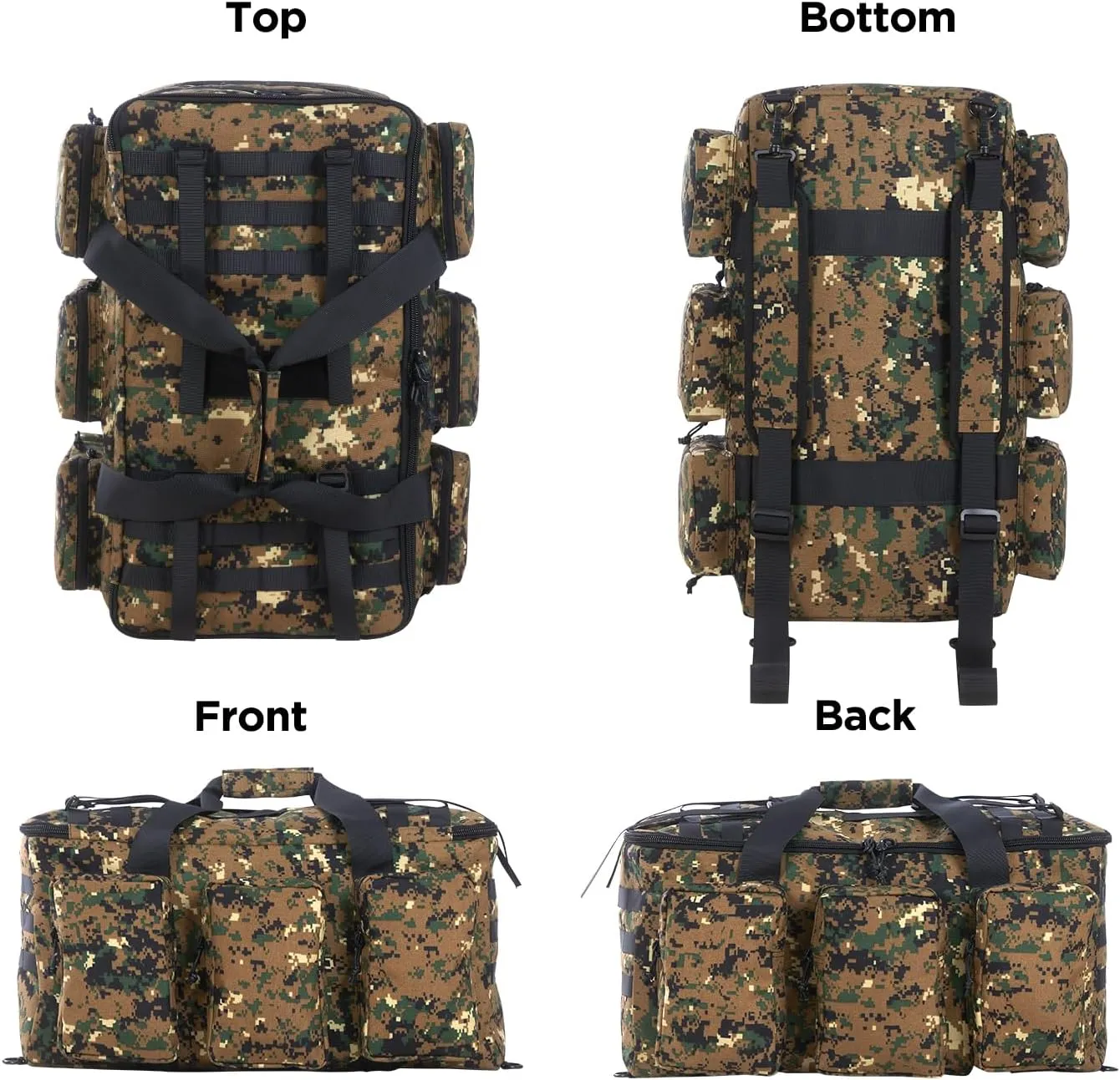 55L Tactical Military Duffle Bag with Compartments and Straps for Men, Large Size Sports Gym Duffel Bag for Weekender Travel Camping (Camo Tan)