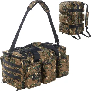 55L Tactical Military Duffle Bag with Compartments and Straps for Men, Large Size Sports Gym Duffel Bag for Weekender Travel Camping (Camo Tan)