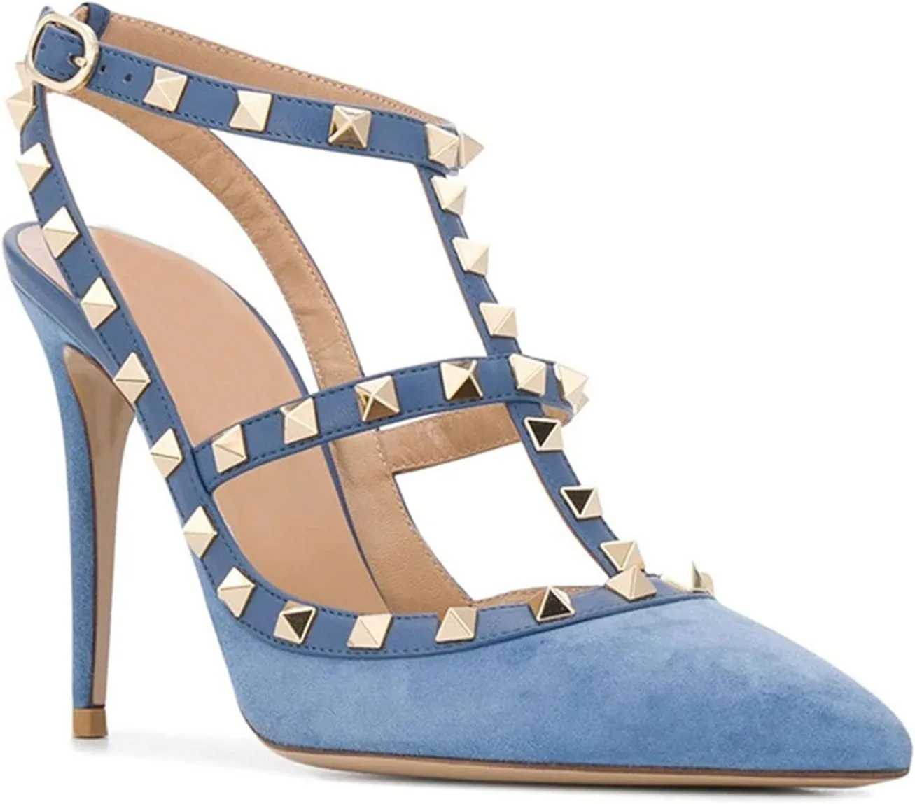 8cm Rivet Pointed High Heels Summer Cowhide Sandals Stiletto Suede Women's Shoes Party Nightclub