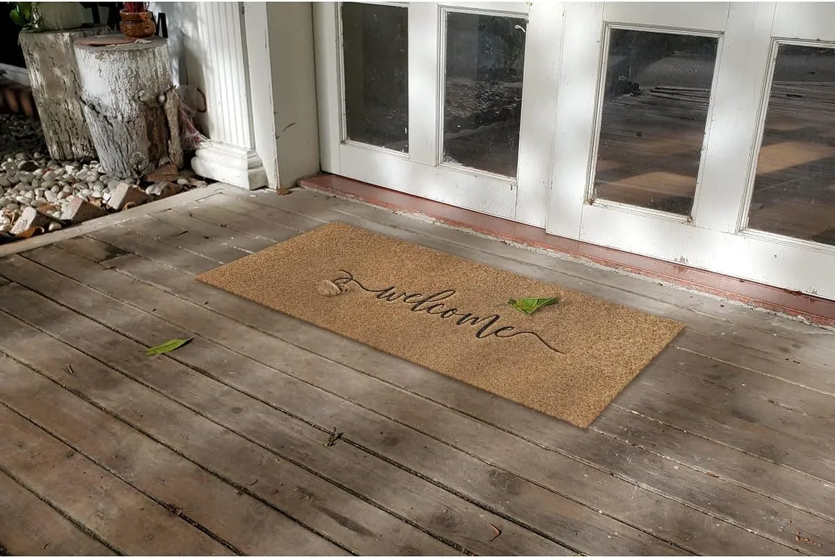 AAZZKANG Brown Door Mat Large 18"x48" Outdoor Welcome Mat with Non Slip Rubber Backing Easy to Clean Entry Doormat for Indoor High Traffic Areas Front Door