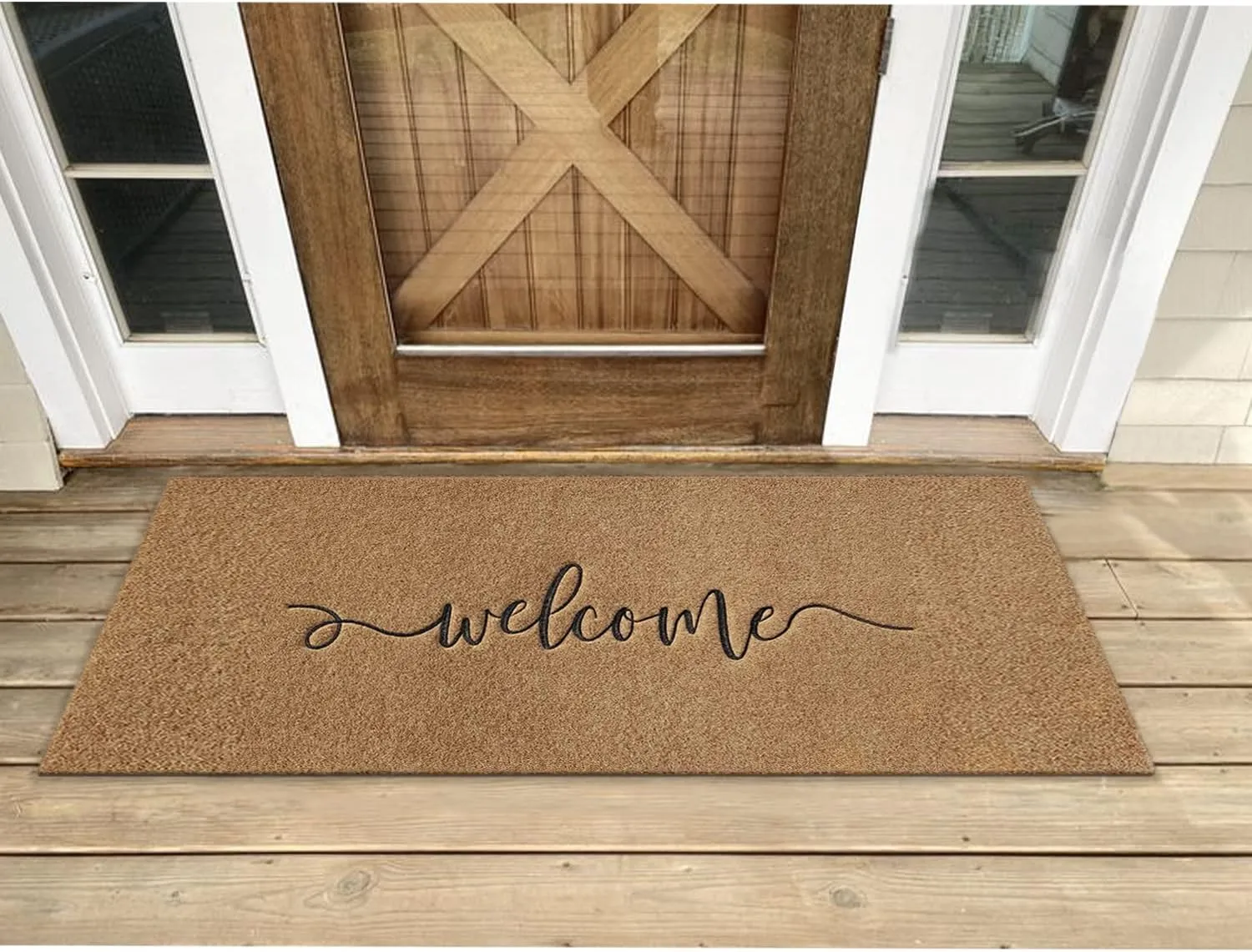 AAZZKANG Brown Door Mat Large 18"x48" Outdoor Welcome Mat with Non Slip Rubber Backing Easy to Clean Entry Doormat for Indoor High Traffic Areas Front Door