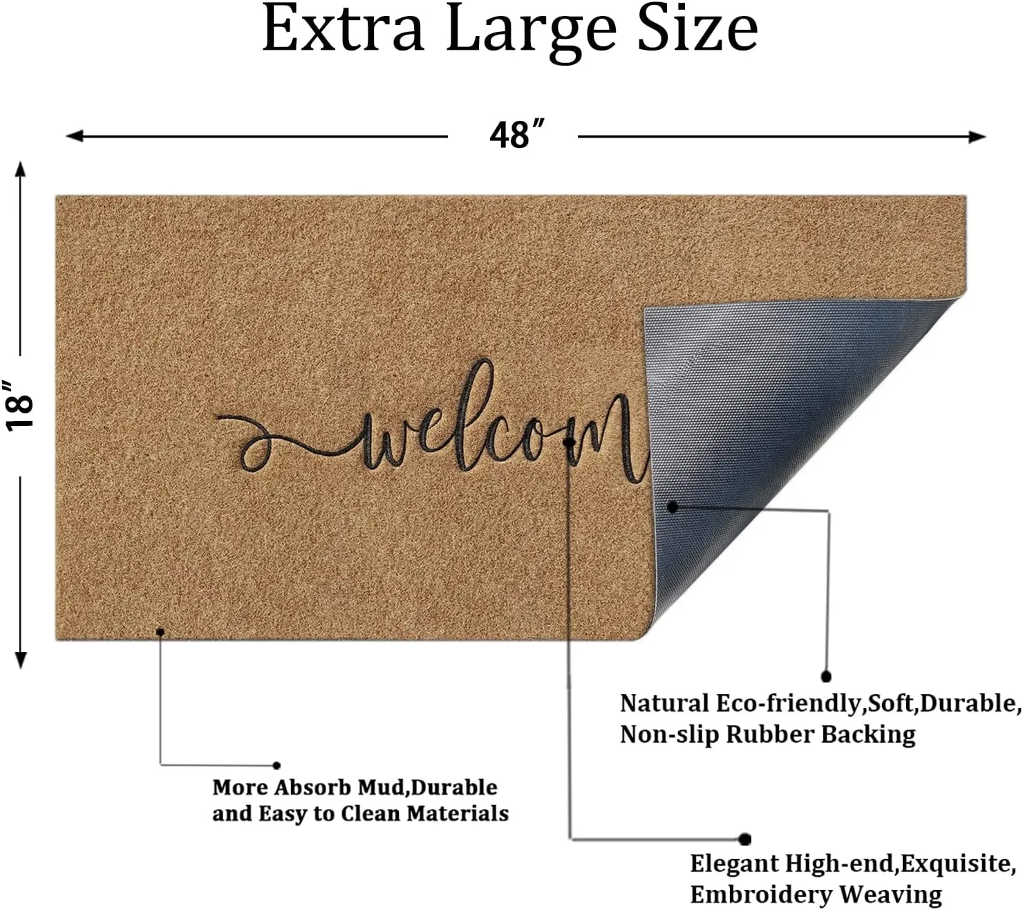 AAZZKANG Brown Door Mat Large 18"x48" Outdoor Welcome Mat with Non Slip Rubber Backing Easy to Clean Entry Doormat for Indoor High Traffic Areas Front Door