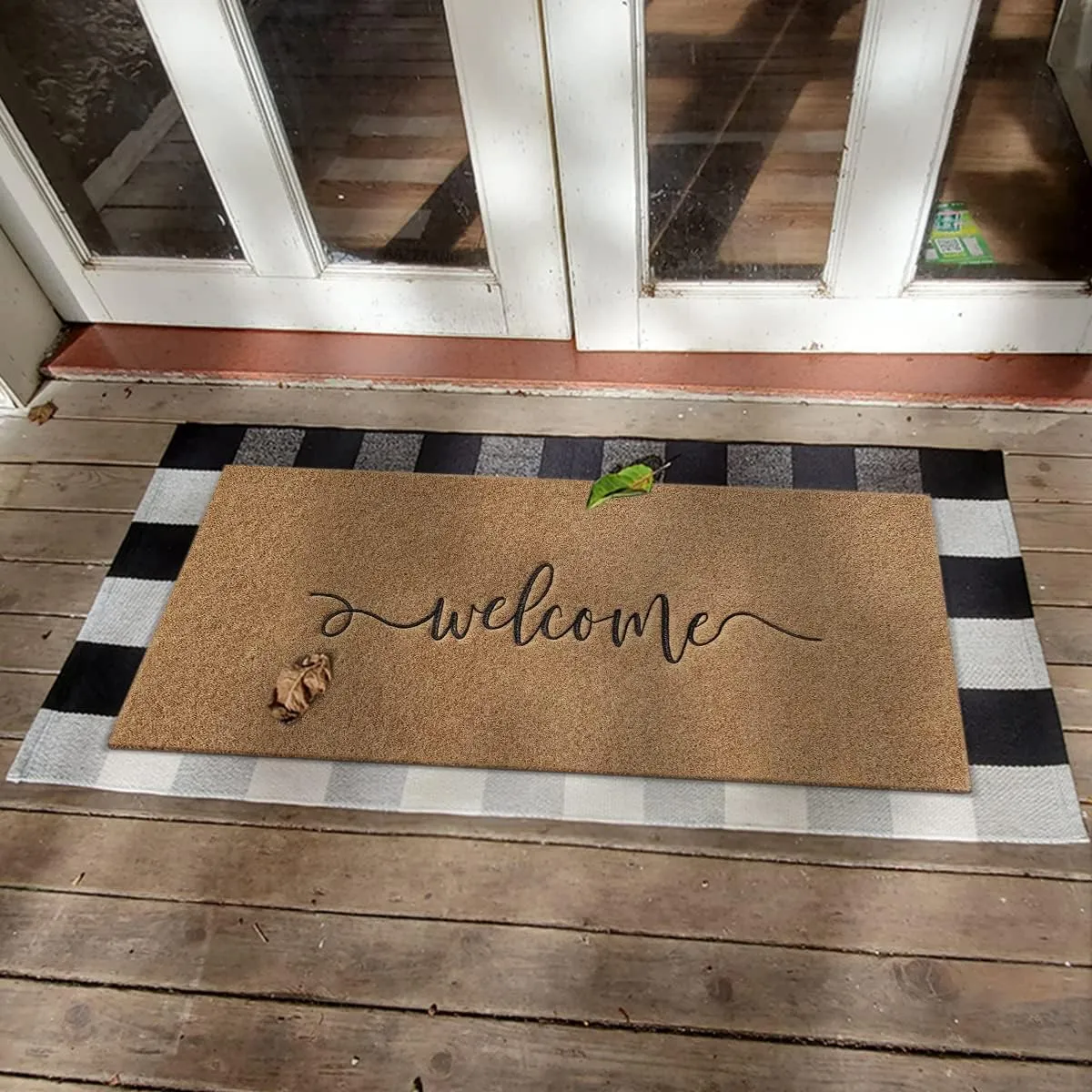 AAZZKANG Brown Door Mat Large 18"x48" Outdoor Welcome Mat with Non Slip Rubber Backing Easy to Clean Entry Doormat for Indoor High Traffic Areas Front Door