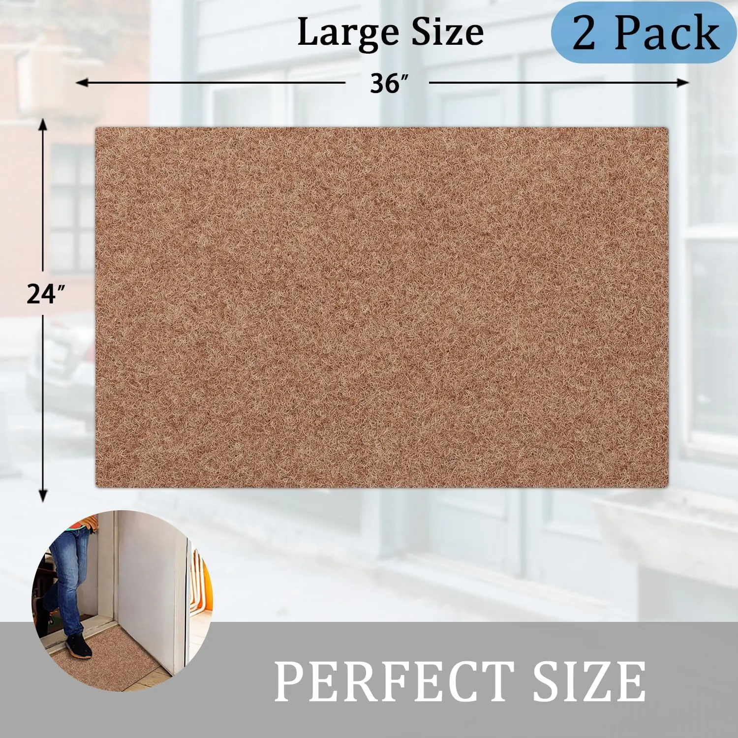 AAZZKANG Door Mats Outdoor 2 Pack Multi-Purpose Blank Doormat Large 36"x24" Non Slip Shoe Mat Ultra Absorb Mud Easy to Clean for Outside,Inside,Garden Entrance Brown
