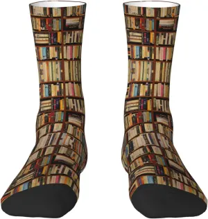 Adult Socks, Neat Bookshelf Print Winter Warm Wool Socks for Women, Soft Cozy Socks, Knit Boots Socks for Men