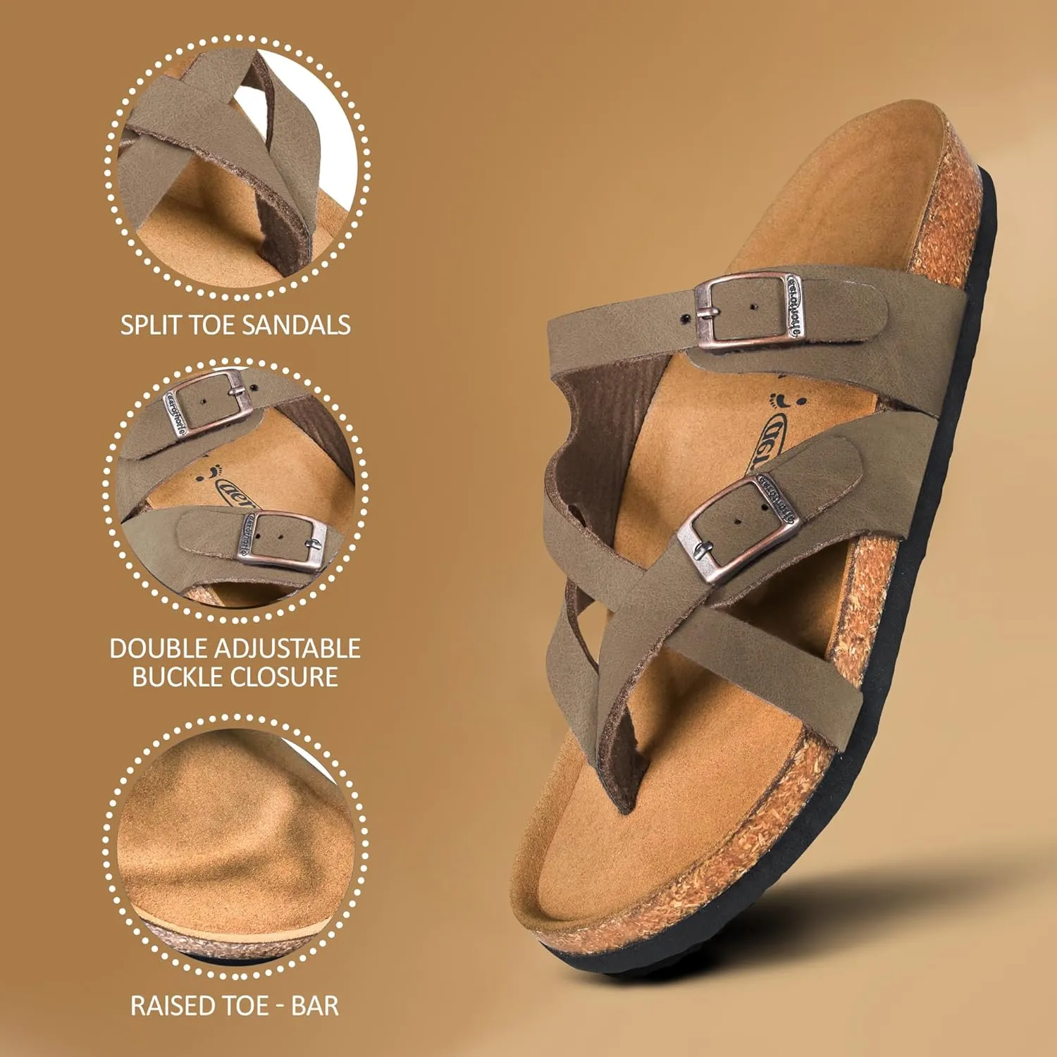 AEROTHOTIC Womens Strappy Slip-On Modern Memory Foam Cushion Footbed Outdoor Adjustable Buckle Cork Footbed Slides for Sandals with Comfortable Arch Support