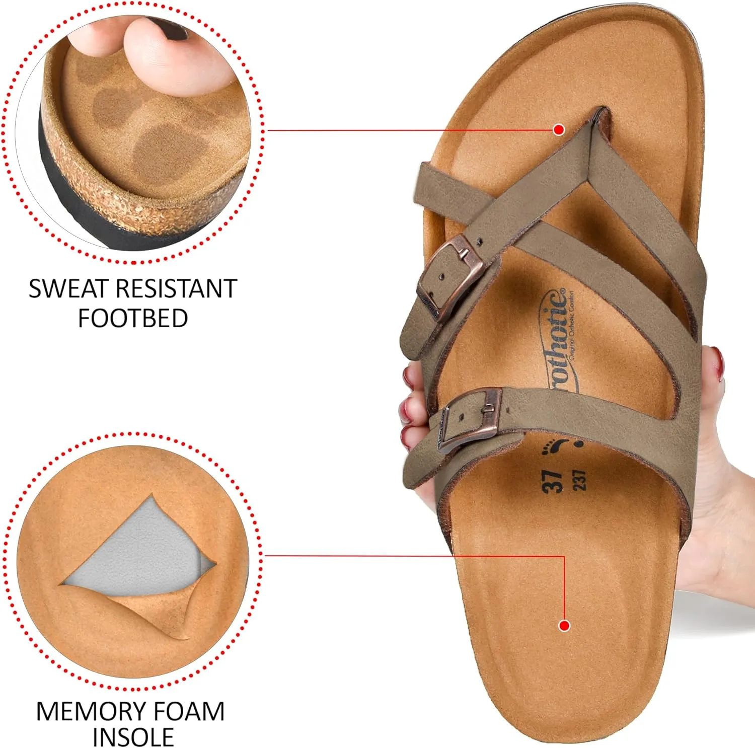 AEROTHOTIC Womens Strappy Slip-On Modern Memory Foam Cushion Footbed Outdoor Adjustable Buckle Cork Footbed Slides for Sandals with Comfortable Arch Support
