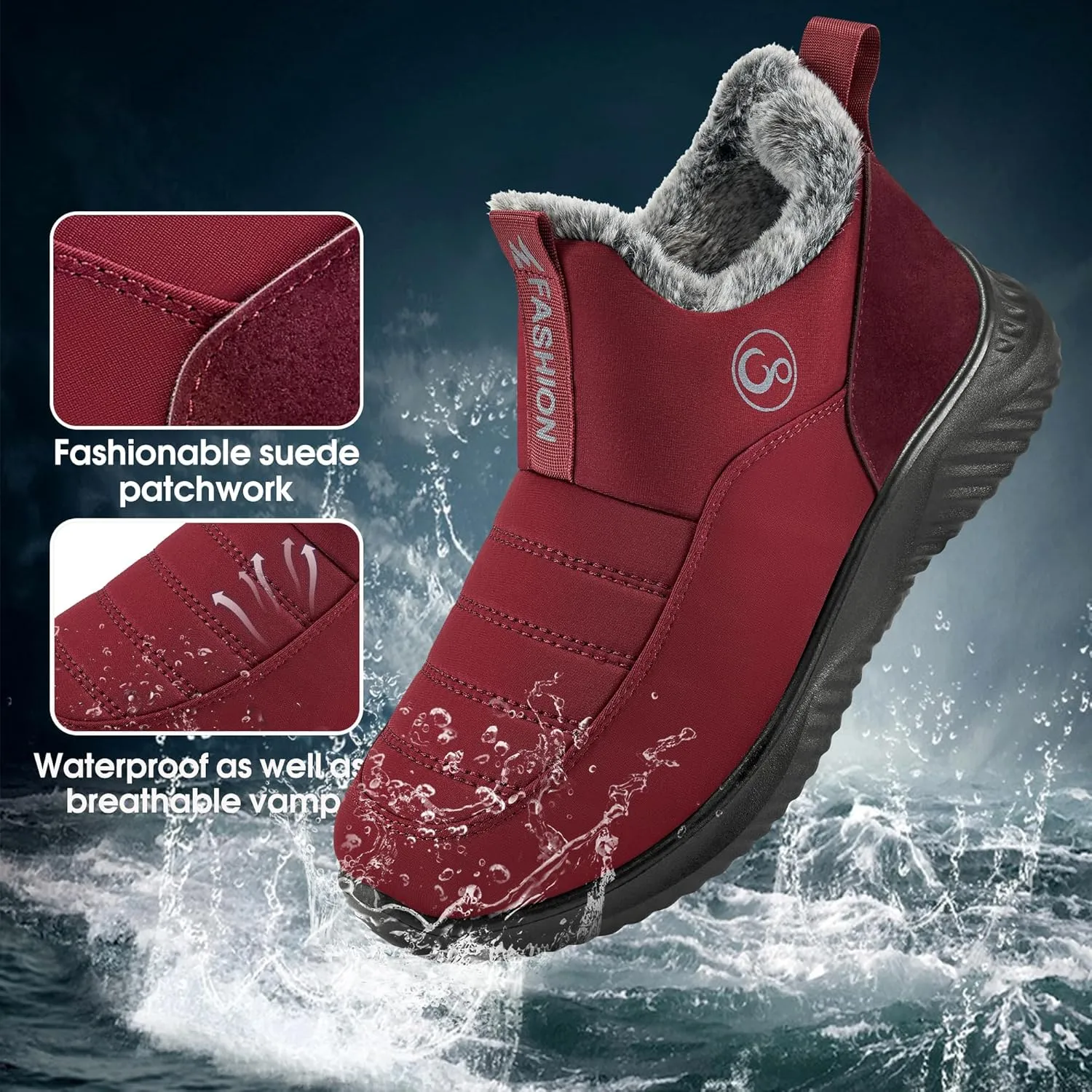 Alicegana Womens Snow Boots Winter Shoes Warm Fur Lined Ankle Booties Slip On Waterproof Boots Non Slip Women Boot