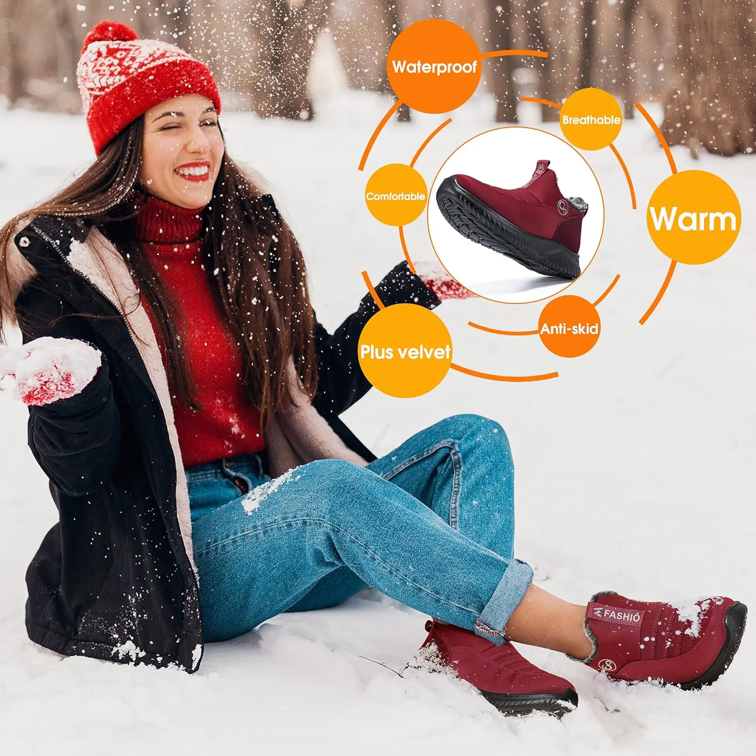 Alicegana Womens Snow Boots Winter Shoes Warm Fur Lined Ankle Booties Slip On Waterproof Boots Non Slip Women Boot