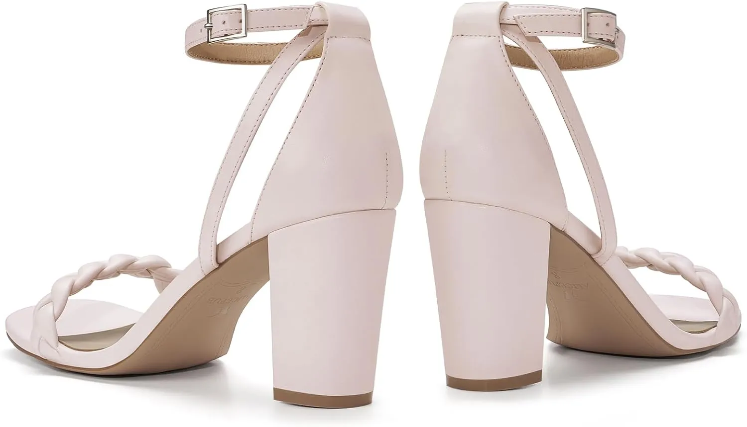 ALICEPUB Women's Braided Heeled Sandals 3 inch Chunky Block Heels Strappy Heels Square Open Toe Heels for Women Wedding Party Dressy