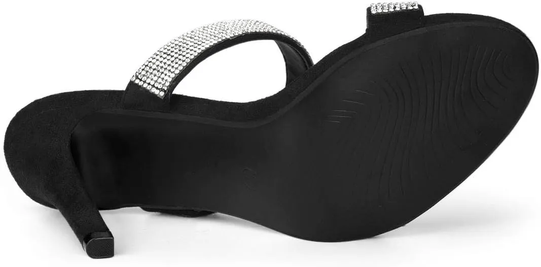 Allegra K Women's Open Toe Stiletto Heel Rhinestone Mules Sandals