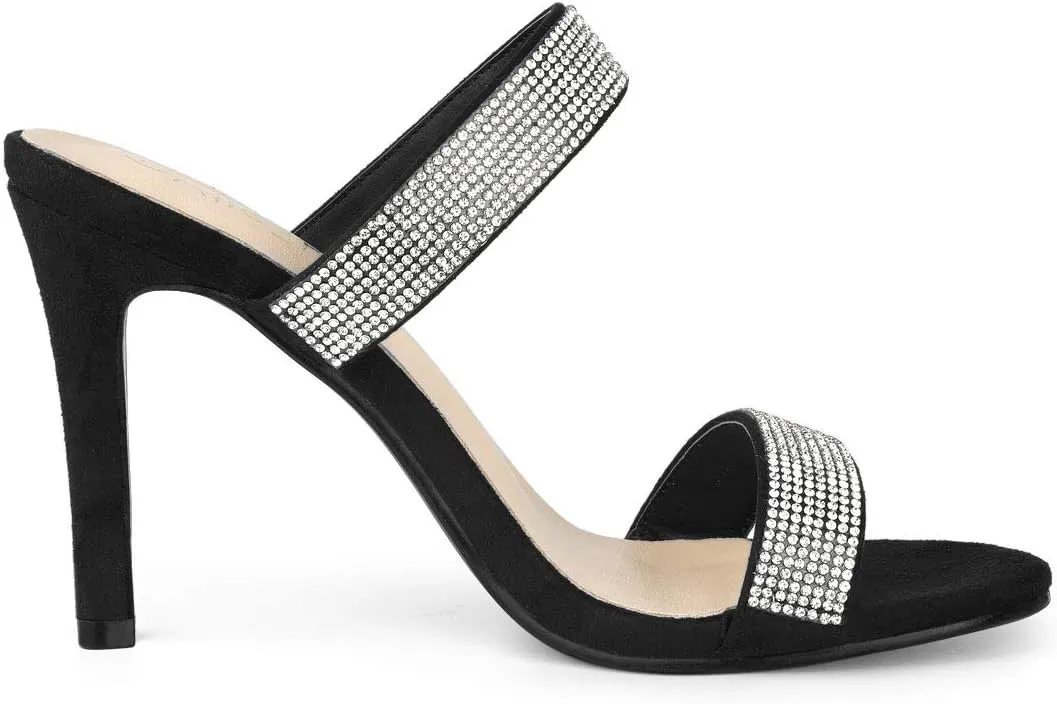 Allegra K Women's Open Toe Stiletto Heel Rhinestone Mules Sandals