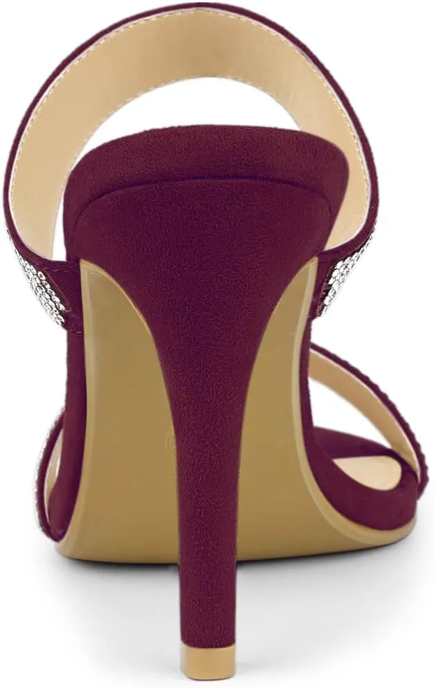 Allegra K Women's Open Toe Stiletto Heel Rhinestone Mules Sandals