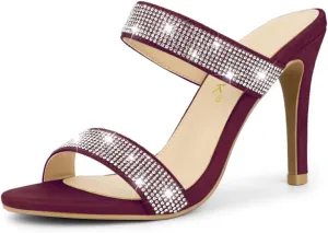 Allegra K Women's Open Toe Stiletto Heel Rhinestone Mules Sandals