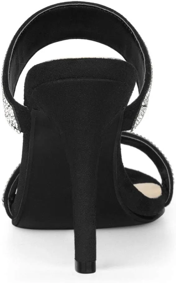 Allegra K Women's Open Toe Stiletto Heel Rhinestone Mules Sandals