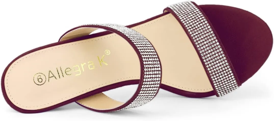 Allegra K Women's Open Toe Stiletto Heel Rhinestone Mules Sandals
