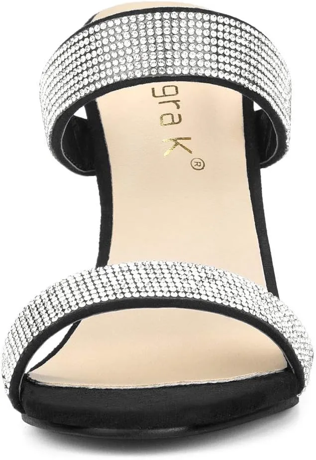 Allegra K Women's Open Toe Stiletto Heel Rhinestone Mules Sandals