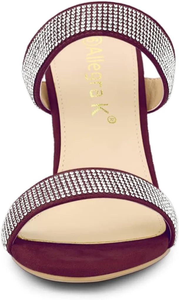 Allegra K Women's Open Toe Stiletto Heel Rhinestone Mules Sandals