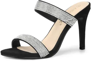 Allegra K Women's Open Toe Stiletto Heel Rhinestone Mules Sandals