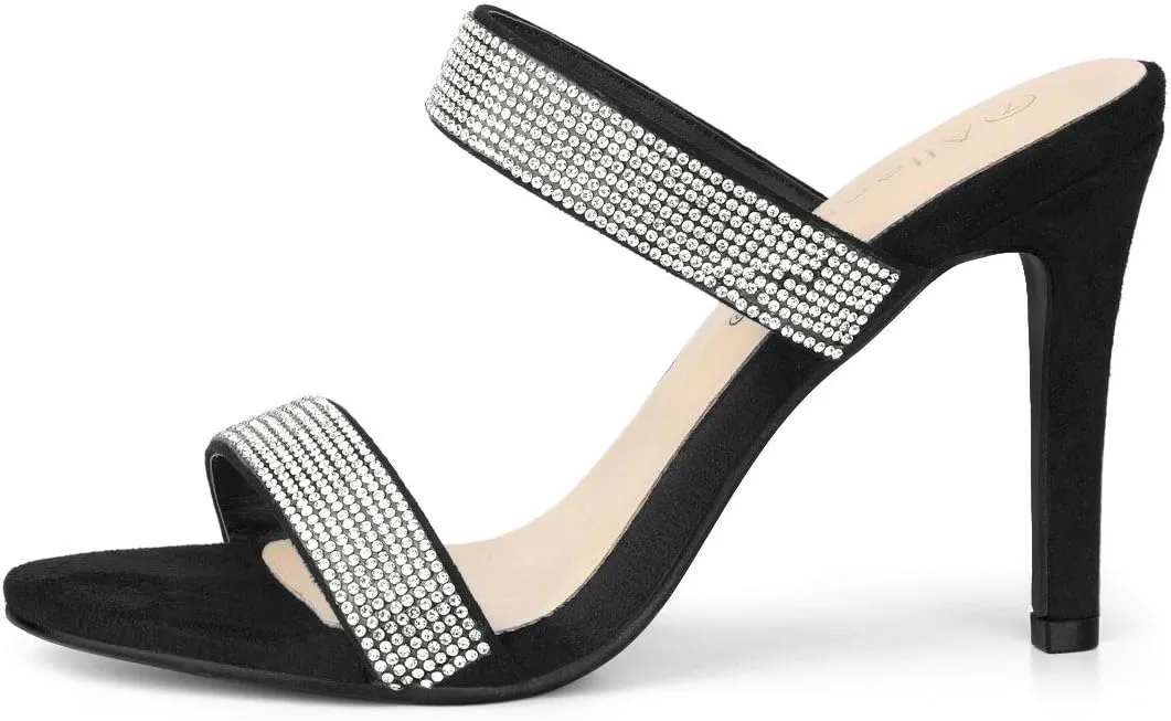 Allegra K Women's Open Toe Stiletto Heel Rhinestone Mules Sandals
