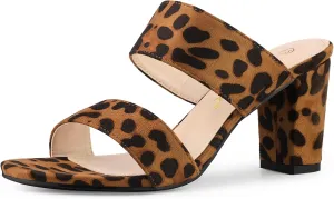 Allegra K Women's Opened Toe Block Heeled Slide Sandals