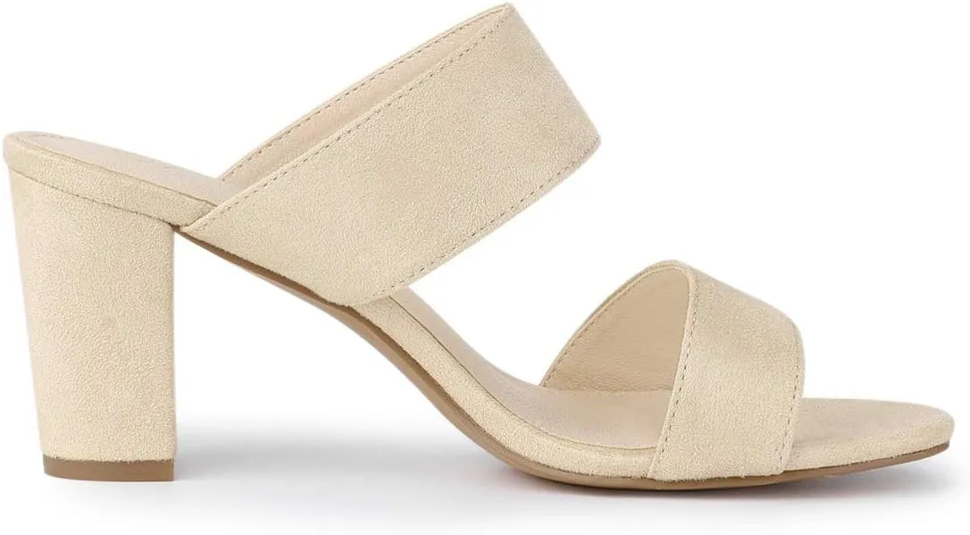 Allegra K Women's Opened Toe Block Heeled Slide Sandals