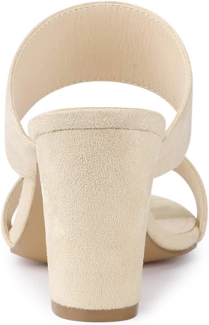 Allegra K Women's Opened Toe Block Heeled Slide Sandals
