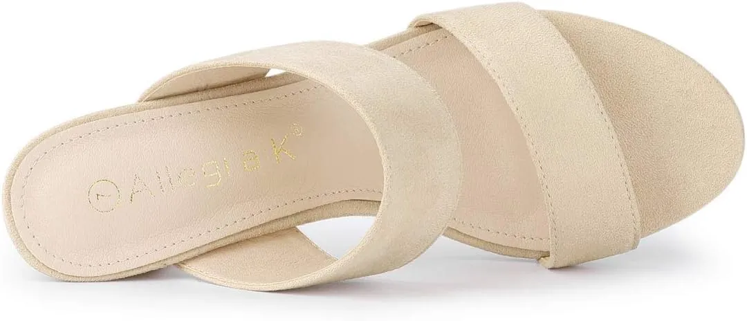 Allegra K Women's Opened Toe Block Heeled Slide Sandals