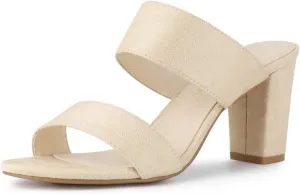 Allegra K Women's Opened Toe Block Heeled Slide Sandals