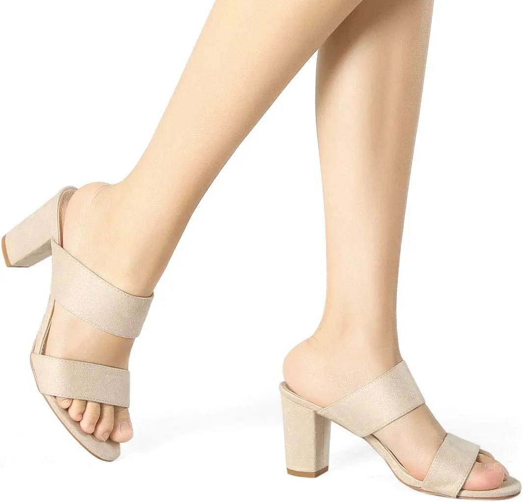 Allegra K Women's Opened Toe Block Heeled Slide Sandals
