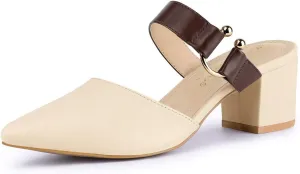 Allegra K Women's Pointed Toe Chunky Heel Dress Mules Pumps