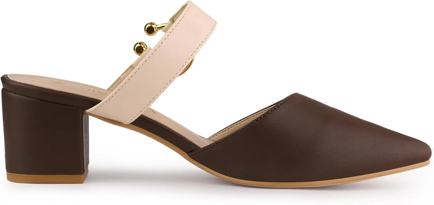 Allegra K Women's Pointed Toe Chunky Heel Dress Mules Pumps