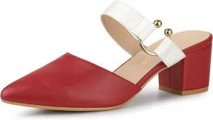 Allegra K Women's Pointed Toe Chunky Heel Dress Mules Pumps