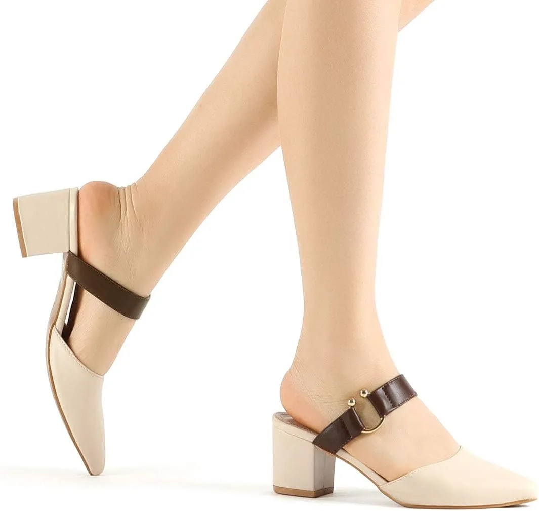Allegra K Women's Pointed Toe Chunky Heel Dress Mules Pumps