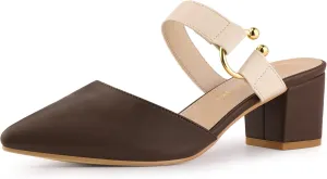Allegra K Women's Pointed Toe Chunky Heel Dress Mules Pumps
